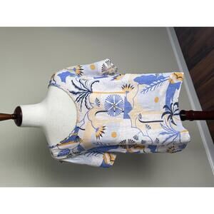Nicole Miller 100% Linen Top Women’s 1X Abstract Print Short Sleeve Blouse